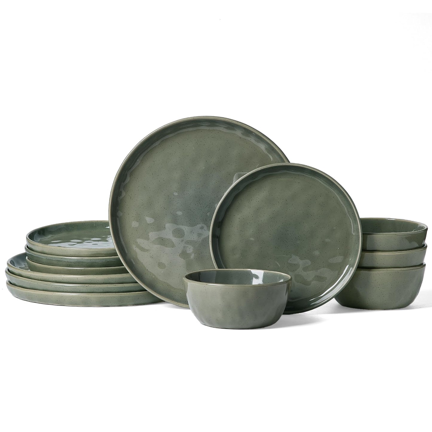 Famiware Mars Plates and Bowls Set, 12 Pieces Dinnerware Sets, Dishes Set for 4, Sage Green