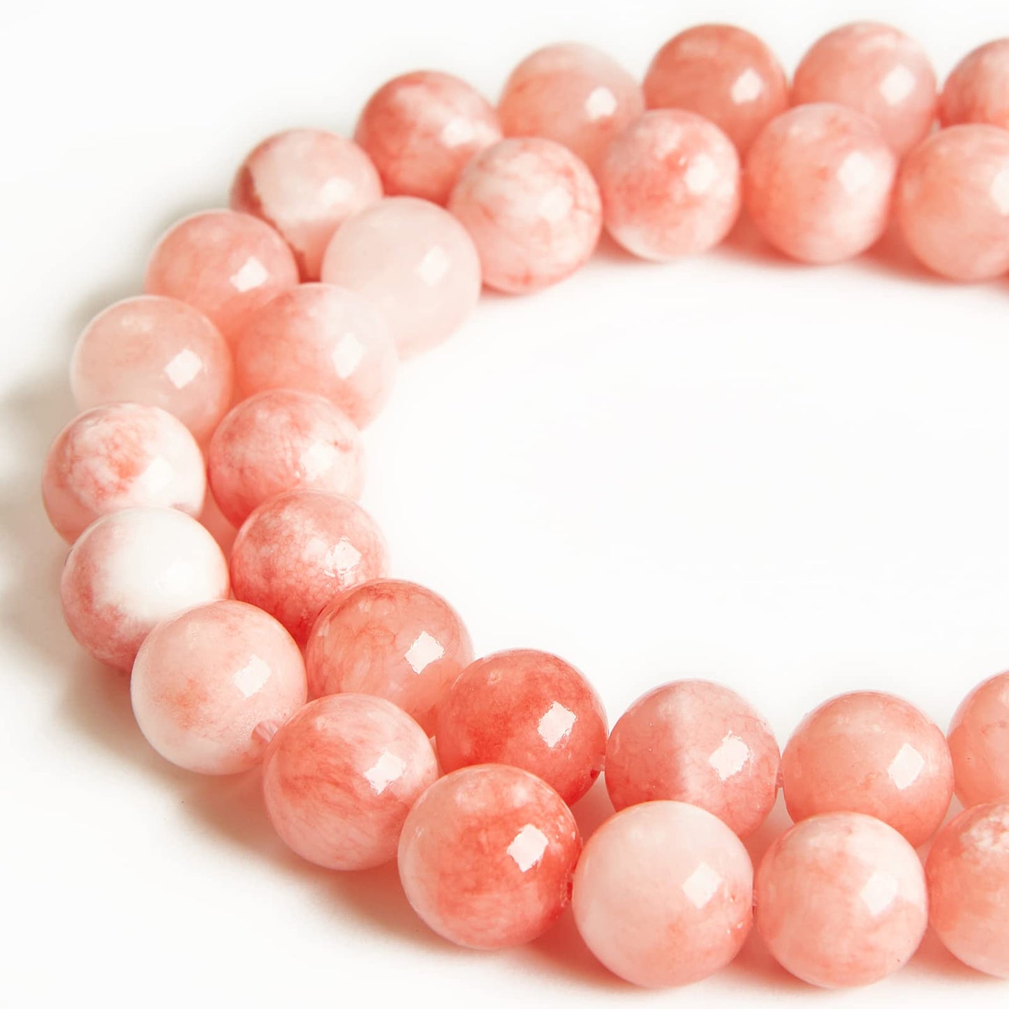 60pcs 6mm Pink White Jade Beads Natural Gemstone Beads Round Loose Beads for Jewelry Making