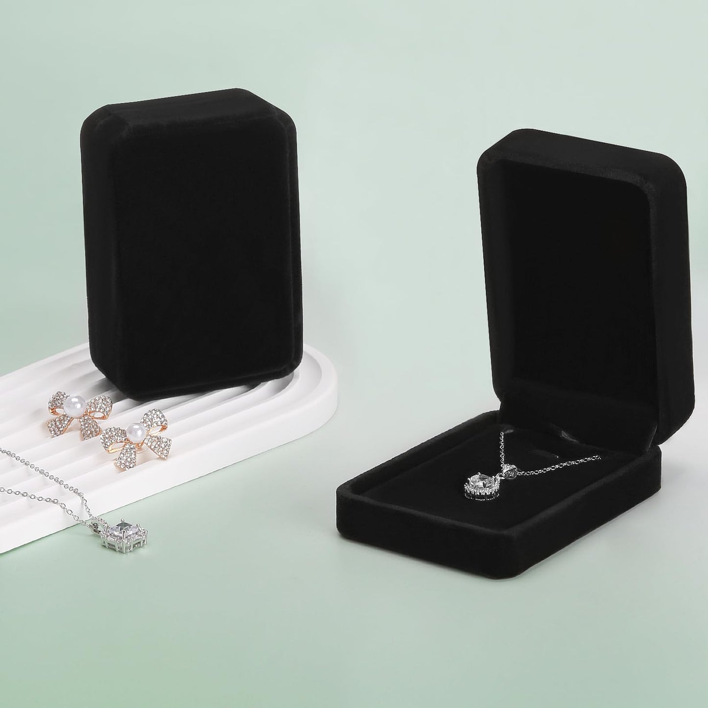 KUKUVR 2 Pieces Classic Velvet Necklace Pendant Box for Jewelry Gift, Small Jewellry Storage Display Case for Wedding Engagement Birthday Anniversary