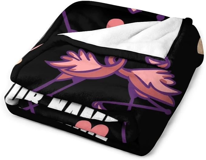 Custom Flamingo Throw Blanket Gifts with Name - 30 x 40 Inches Funny Throws for Girls - Black Soft Fuzzy Plush Blankets for Couch
