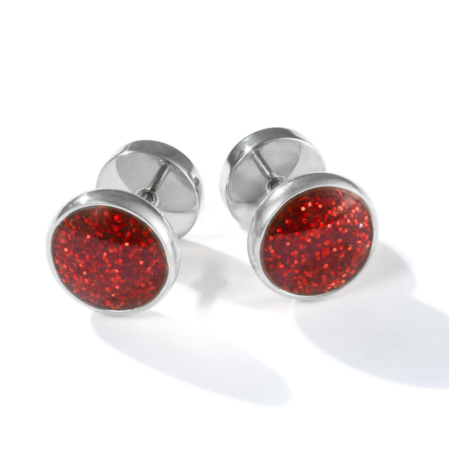 Titanium Red Screw Flat Back Earrings Hypoallergenic for Sensitive Ears Barbell Surgical Stainlesss Steel Screw Back Earrings for Women Men Punk Helix Piercing Ear Studs