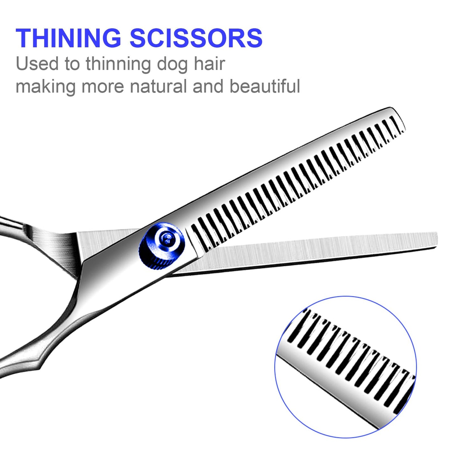 TINMARDA Professional Dog Grooming Scissors Kit, Titanium Coated 5 in 1 Stainless Steel Grooming Shears Kit with Straight, Curved and Thinning Scissors for Dogs, Cats and Pets at Home