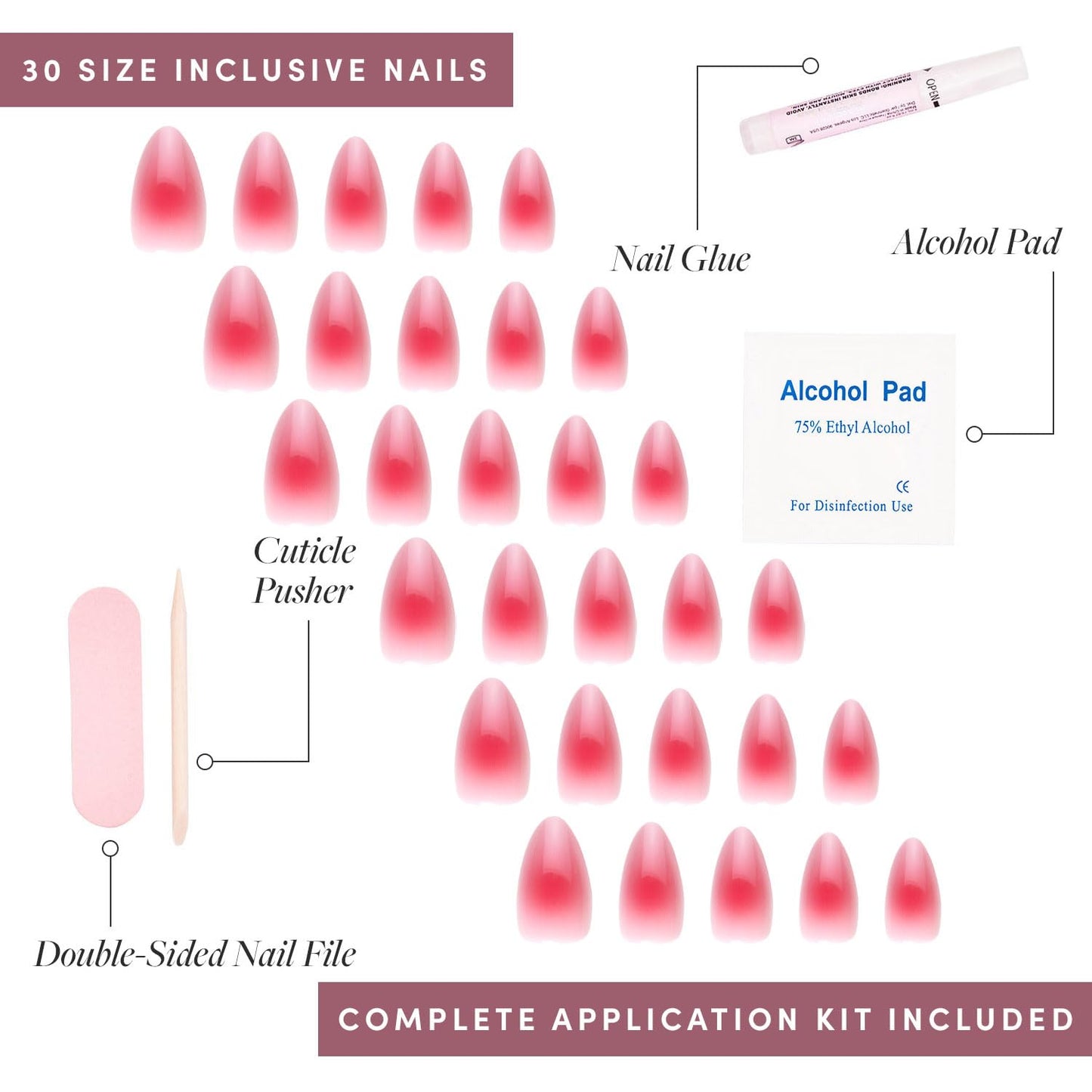 Glamnetic Blushing Aura Press-On Nails - 30 Count Pink Short Almond Nails with Super Strong Brush On Nail Glue & Gentle Remover