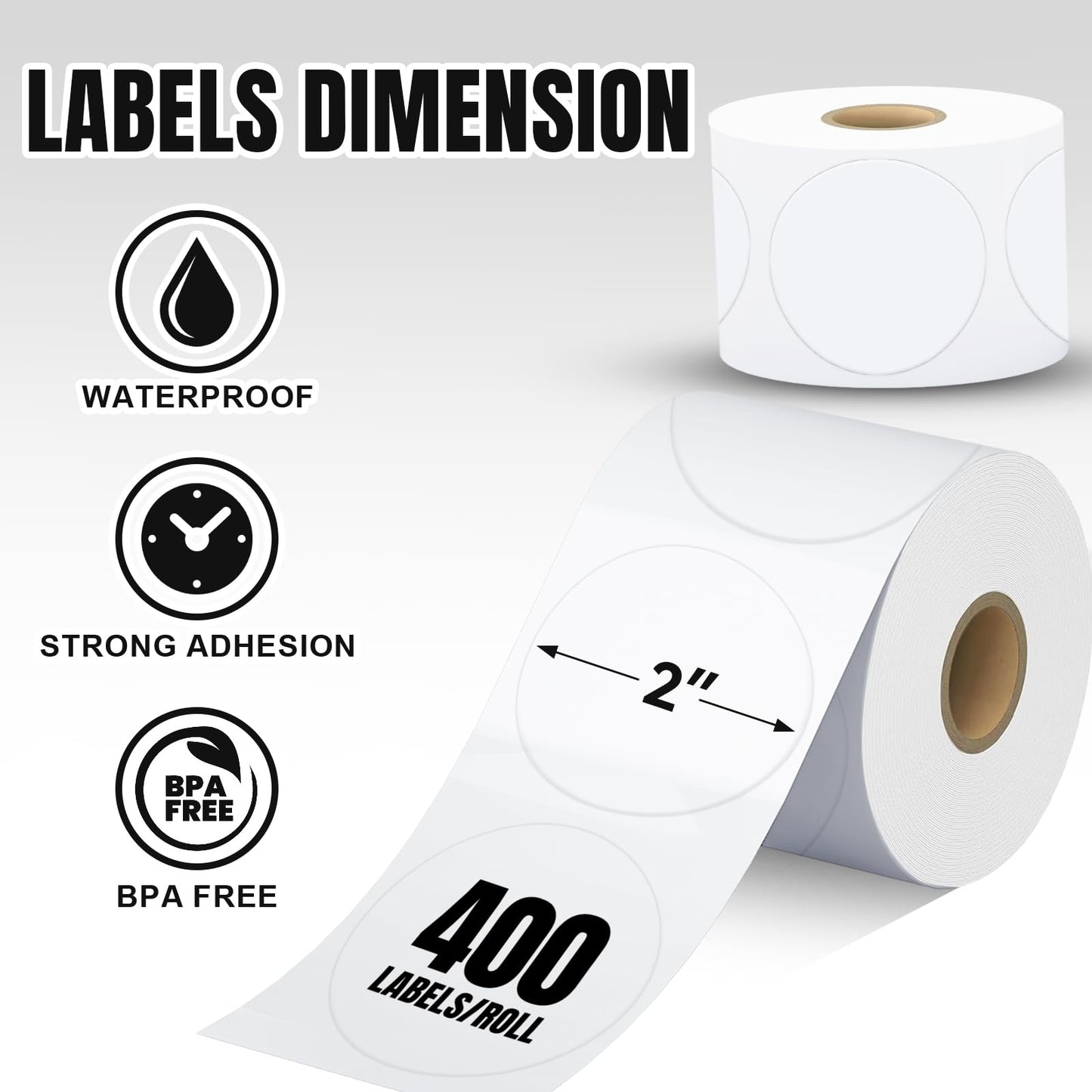 400Pcs/Roll - 2 Inch Clear Thermal Labels, Waterproof & Oil-Resistant Round Stickers, Circle Printer Labels for Business Logo, Pricing, Address, Thanks/Blessing Label