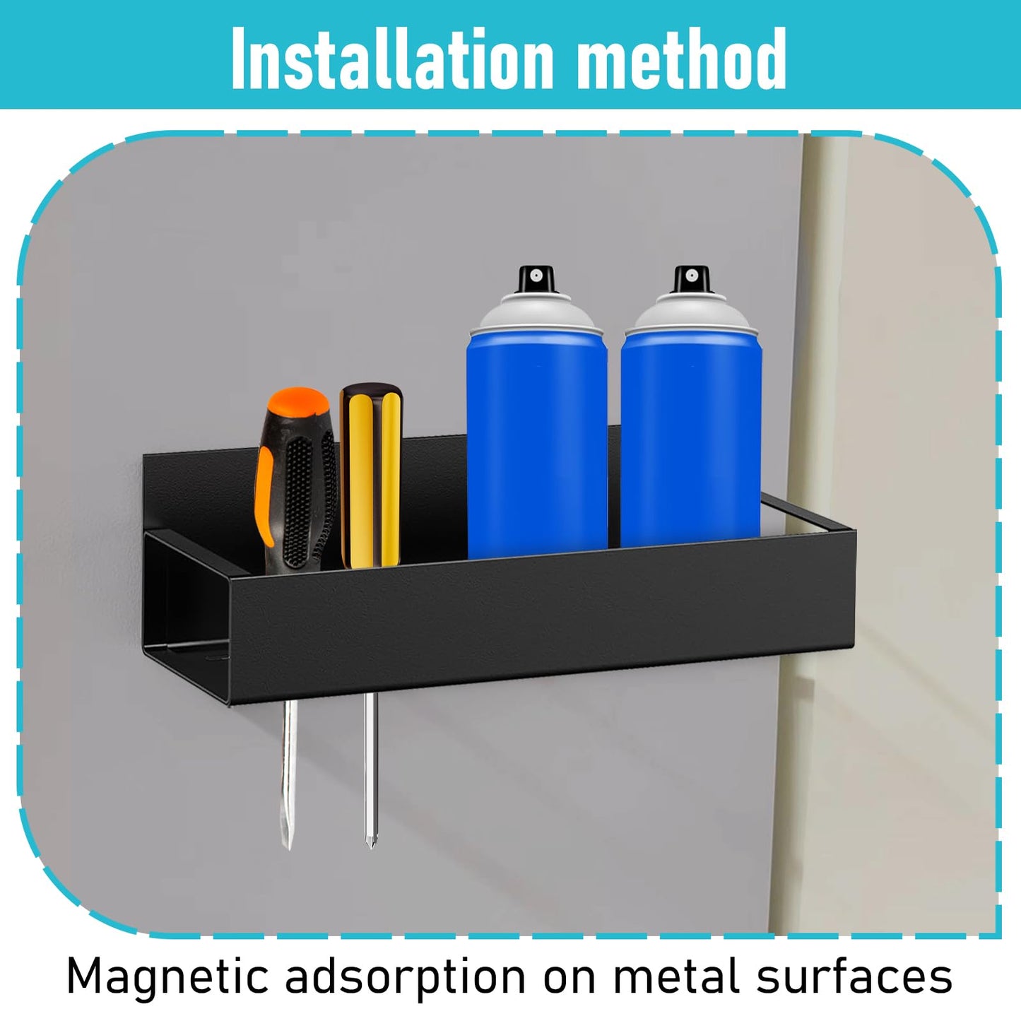 2 Pcs Magnetic Spray Can Holder, Magnet Toolbox Holder, Wall Mounted Spray Bottle Rack, Mechanic Paint Can Organizer, Tool Box Storage Rack for Garage Home Workspace (Black)