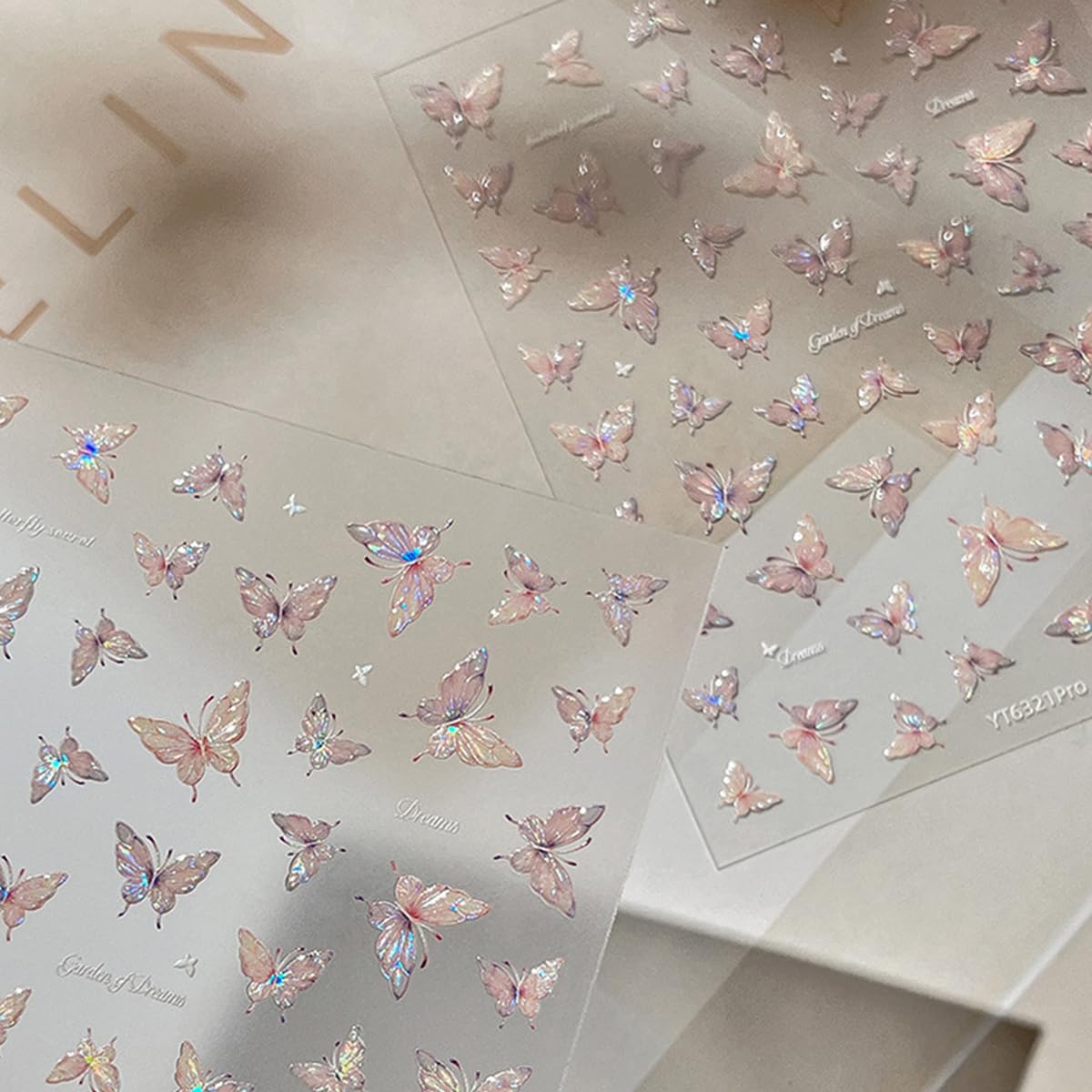 1Pcs Pink Butterfly Nail Art Stickers Decals Shiny Laser Butterfly Nail Stickers 3D Self-Adhesive Shell Light Design Butterflies Nail Decals for Women Spring DIY Manicure Decor