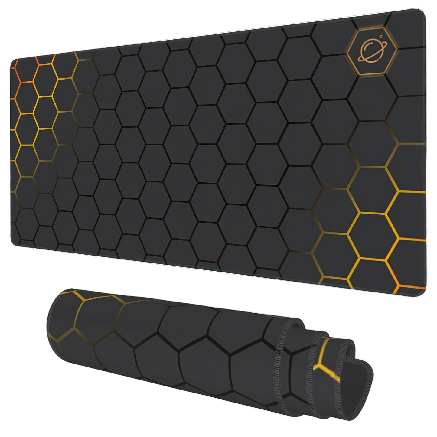 Desk Mat, Black Gold Honeycomb Technology Extended Gaming Mouse Pad Large, 35.4"x15.7" Big Mouse Pad with Non-Slip Base and Stitched Edge, Long Computer Keyboard Mouse Mat for Home Office Work