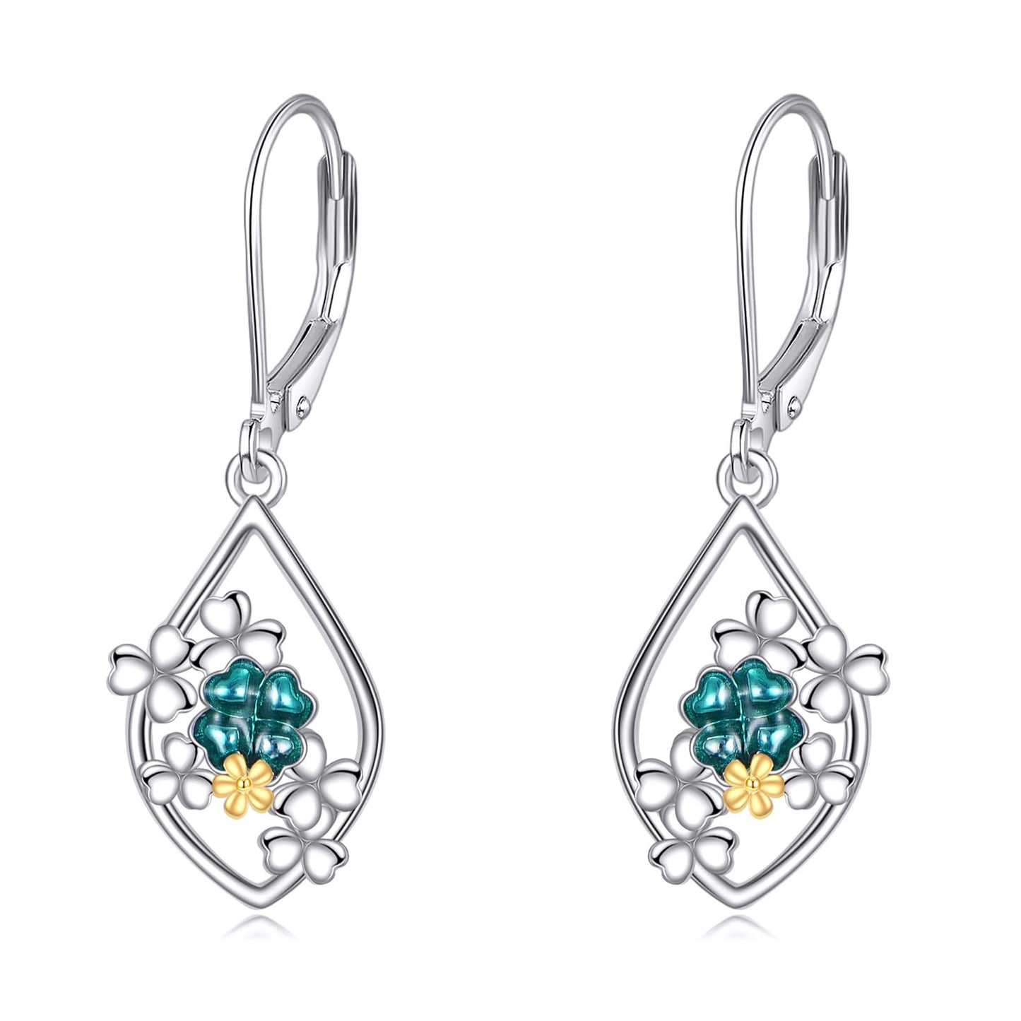 Shamrock Earrings for Women Sterling Silver Four Leaf Dangle Drop Clover Earrings Jewelry Gifts