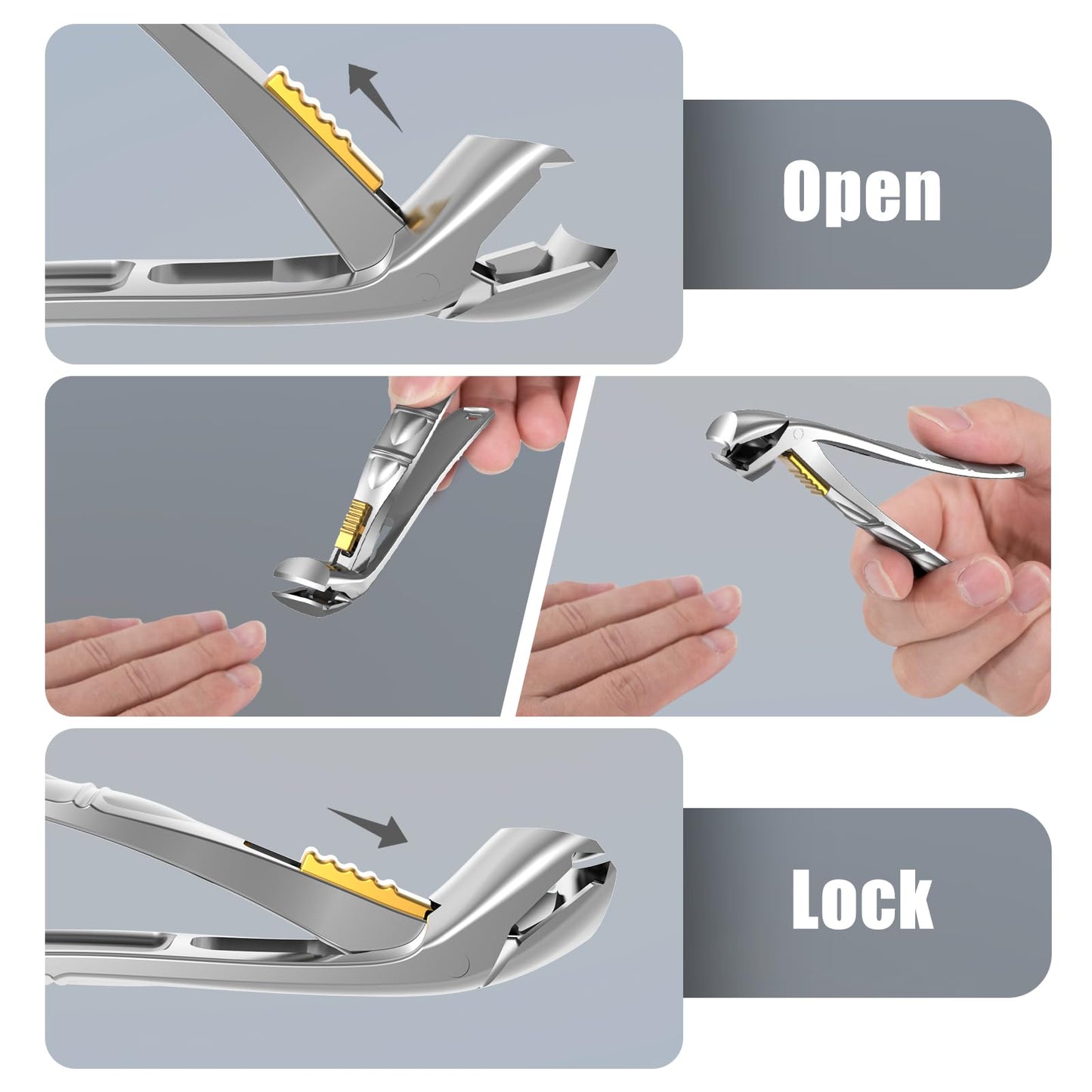 SHINLEA Nail Clippers for Seniors Thick Toenails, Professional Fingernail Toenail Clippers with Catcher, Sharp Wide Opening and Long Handle Nail Cutter Set for Men Women, Silver