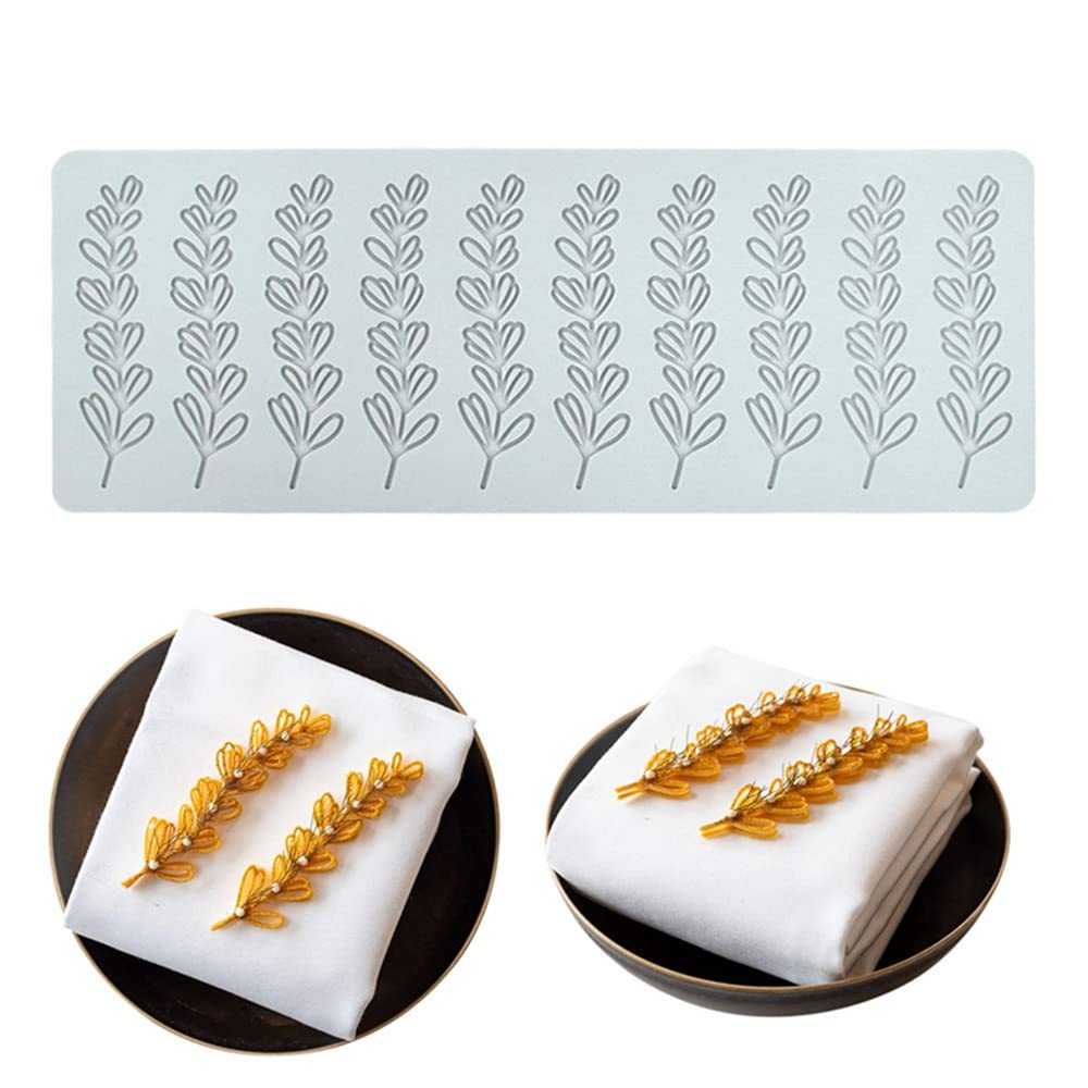 TUKE 3D Hollow Lace Fondant Molds Fruits Leaf Shape Lace Mat Party Cake Decoration Tool Cupcake Mat Silicone Molds for Polymer Clay Chocolate Baking Gummy Mould (Leaf_12x4.4x0.16inch_N)