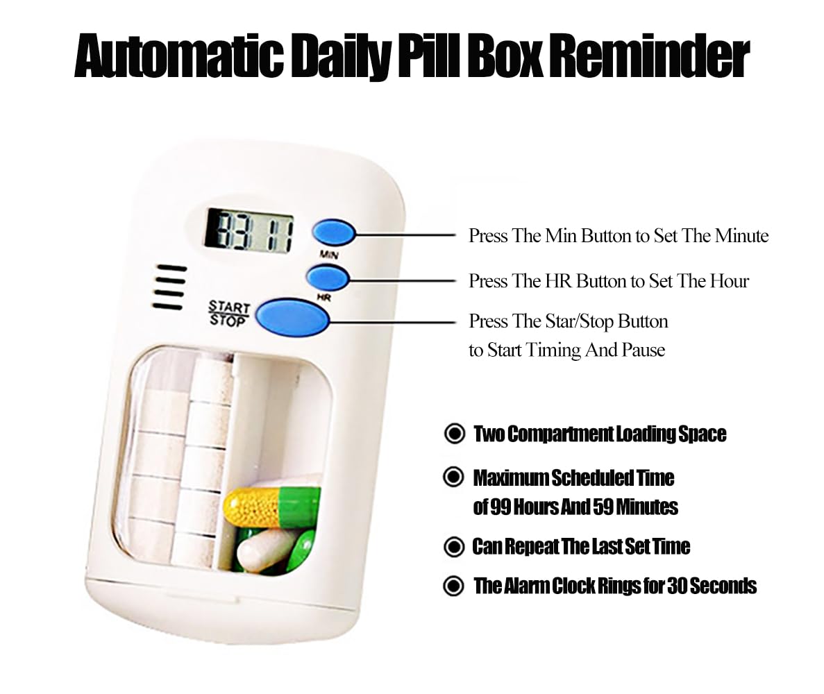 Electronic Timed Pill Dispensers,Digital Pill Organizer,Automatic Daily Pill Box Reminder with Beeping Alarm for Elderly Gift,Portable for Office Travel