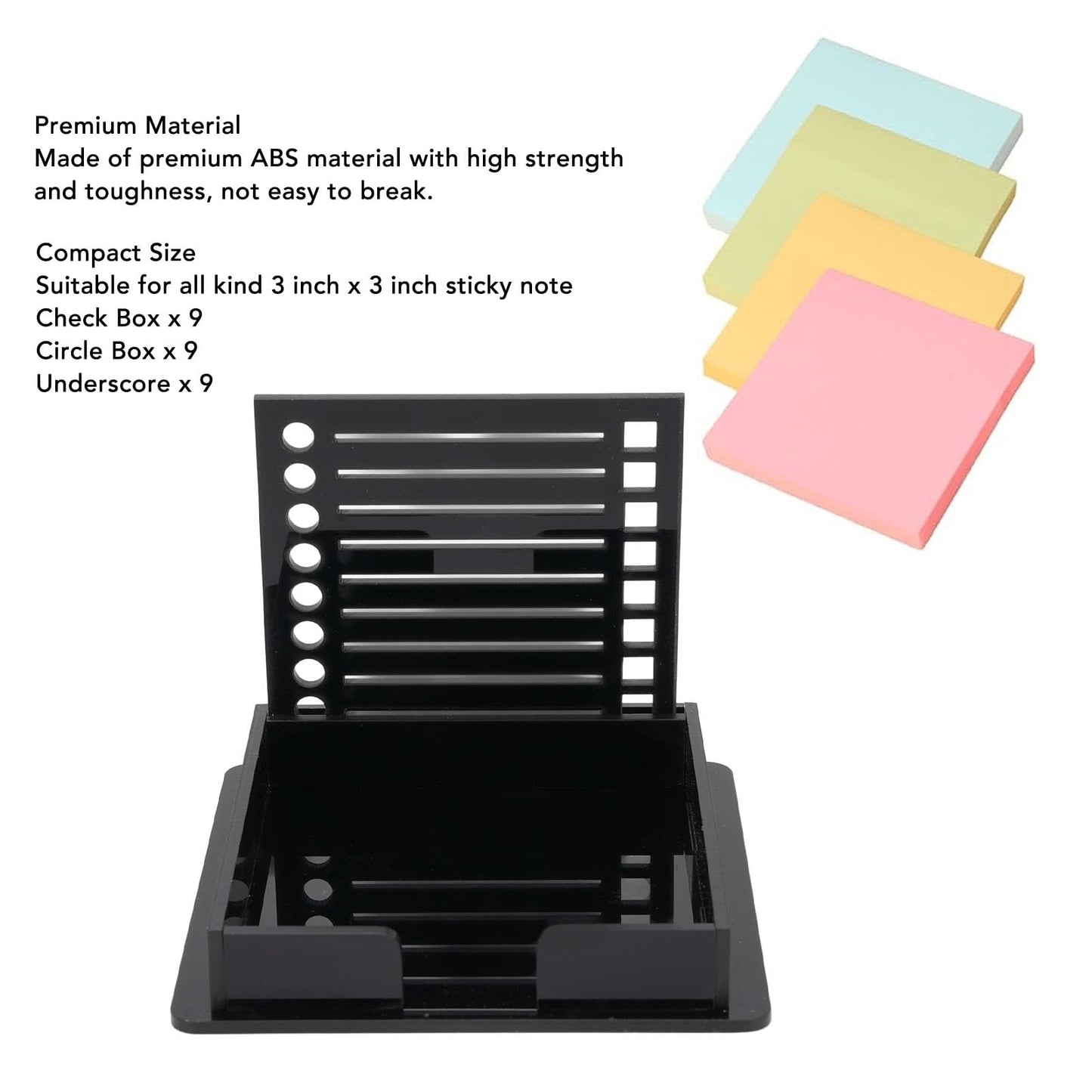 Yosoo Sticky Note Holder with Stencil, ABS Memo Pad Organizer for 3x3 Inch Note Pad Up Notes, High Strength and Toughness, Boost Work Efficiency
