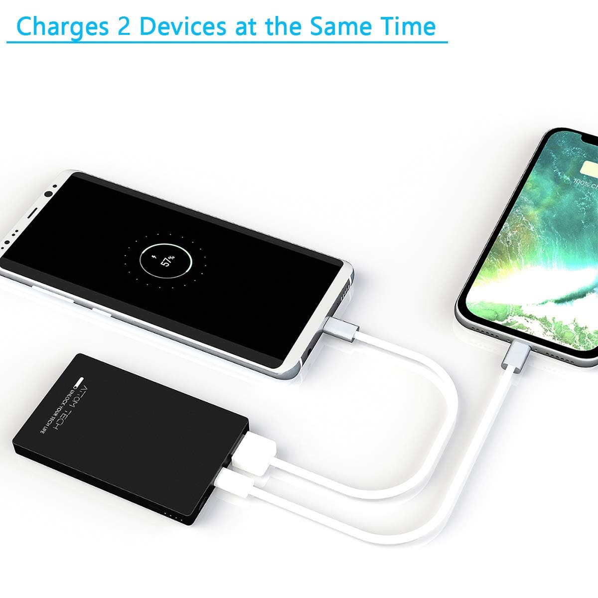 Attom Tech Dual USB Output Super Slim Power Bank Ultra Thin, 3000mAh Portable Charger Mini External Phone Battery Pack Small Dual Outlet, Emergency Phone Power Backup (Black)