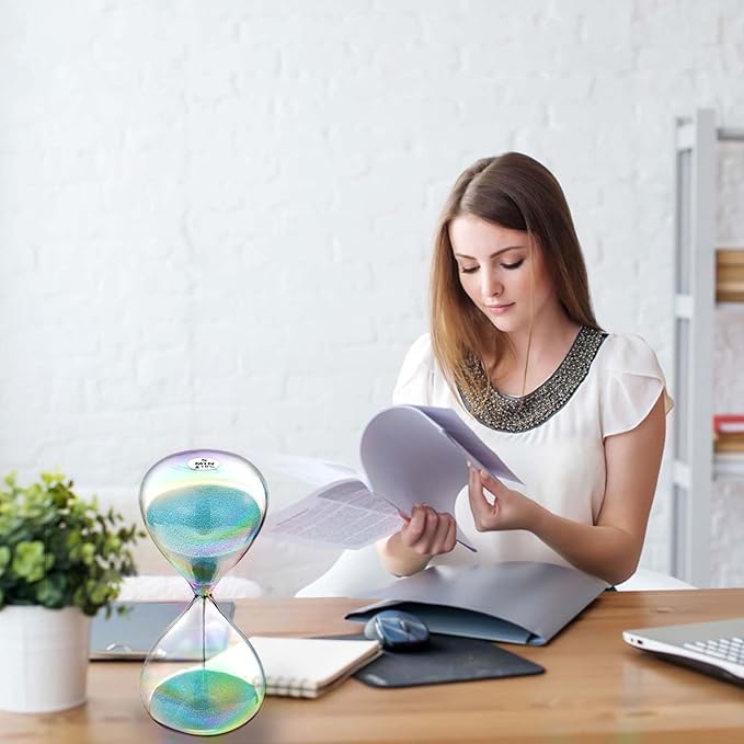 SuLiao Sand Timer 15 Minute Hourglass - Turquoise Clock With 7 Colored Glass - Large Blue & Green Watch for Home, Desk, Office Decor