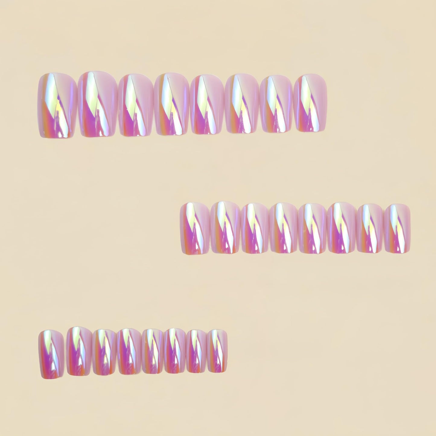 Chrome Press on Nails Medium Square Fake Nails Press ons with Glossy Holographic Gradient Acrylic Nails Metal Chrome False Nails Shiny Full Cover Glue on Nail for Women Manicure 24Pcs