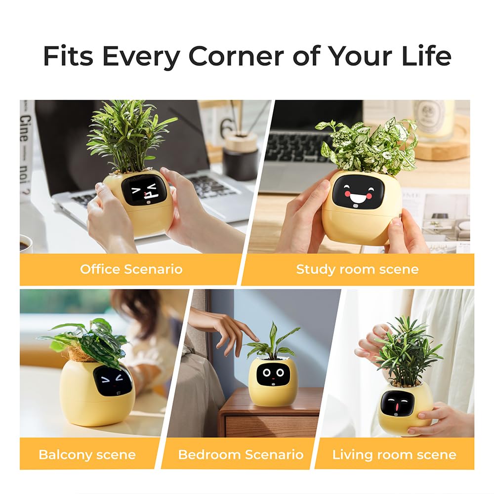 TPHRAVAL Intelligent Flower Pot, Electronic Bud, Maintenance Plant Assistant, Fun Interactive Flower Pot, Indoor Green Planting Monitoring, LCD Screen Display, Cell Phone APP Connection (White)