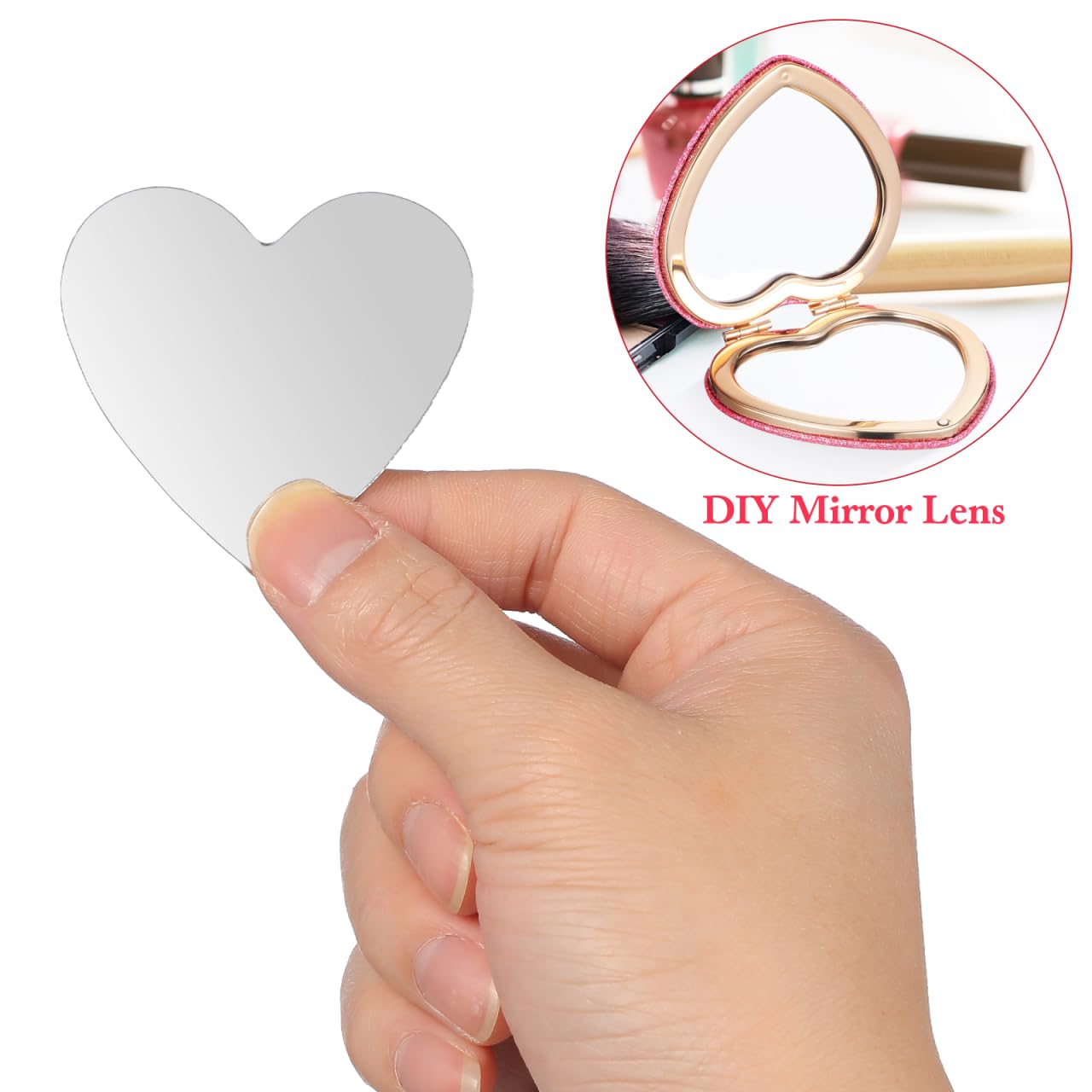 Healifty 20pcs Heart Shaped Mini Mirrors Glass Mosaic Tile Pieces for Home Decoration DIY Craft Projects Compact Mirror Making 2.12x1.96 in