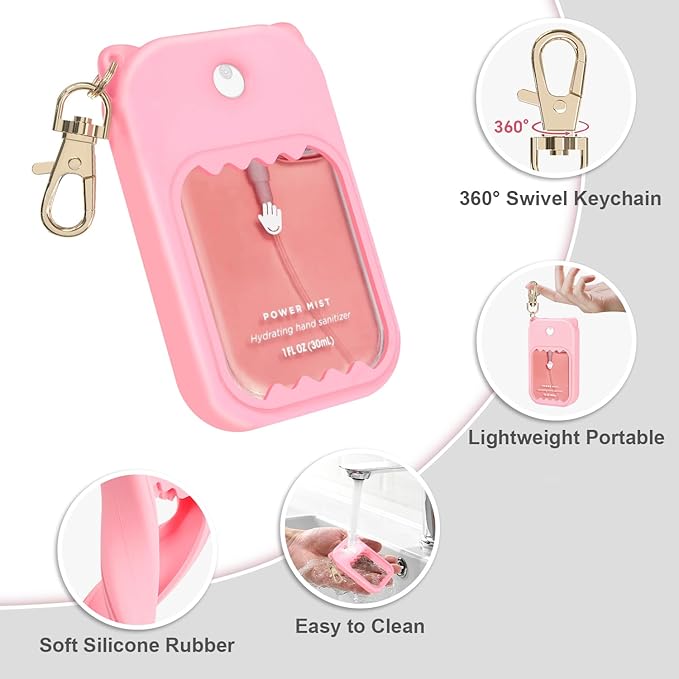 3Pcs Hand Sanitizer Spray Case for Touchland Silicone Touchland Case Keychain Cute Hand Sanitizer Spray Holder Compatible with Touchland Power Mist Gentle Mist Glow Mist (Pink & Purple & Blue)