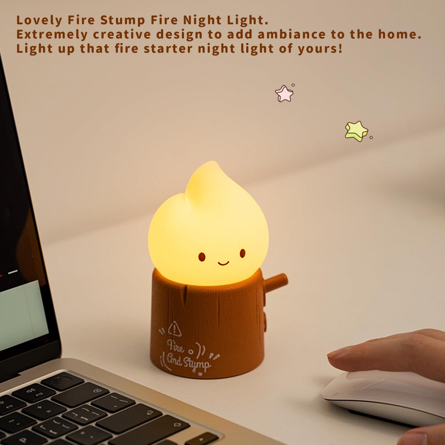 Myratts Led Cute Stump Fire Night Light, Dimmable Nursery Kawaii Lamps, Super Squishy Silicone USB Rechargeable Timer Night Lamp for Kids Adults, Used for Camping Party Room Decor (Stump Fire)