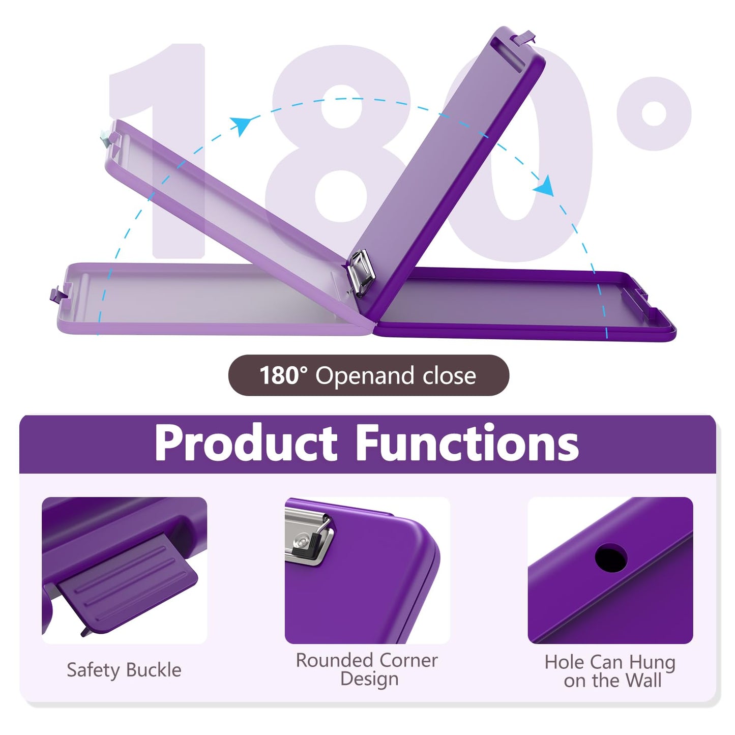 Clipboard with Storage, 8.5 x 11 Storage Clip Board with Low Profile Clip, Heavy Duty Nursing Foldable, Suitable for Classroom, Teacher, Coaches, Office School Supply(Purple)