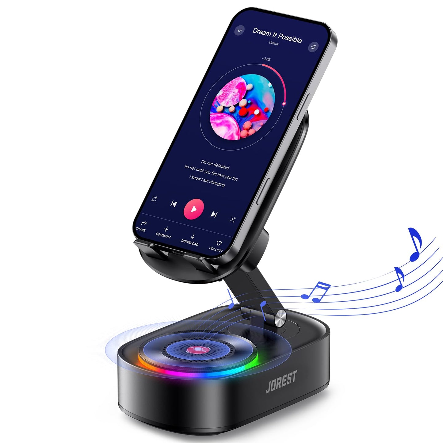Jorest Wireless Induction Speaker,Cell Phone Stand with Bluetooth Speaker,Valentine's Gifts for Older Men Women Teenage Boy,Ampilifer Gadget Foldable with iPhone/Ipad,Birthday Gift for Dad Father