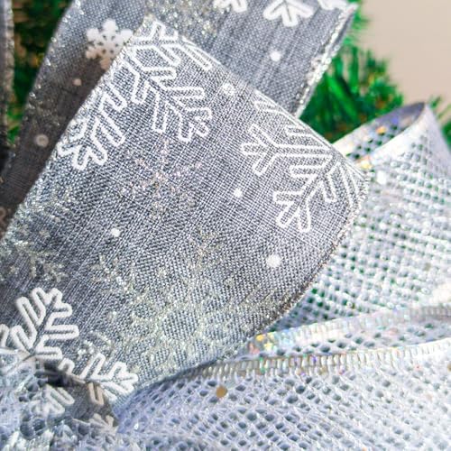 Voeveca Christmas Tree Topper Bow, 53X13 Inch Silver Xmas Tree Flower Topper Decor, for Family, Wedding, Indoor Outdoor Thanksgiving Christmas Decoration (Silver)