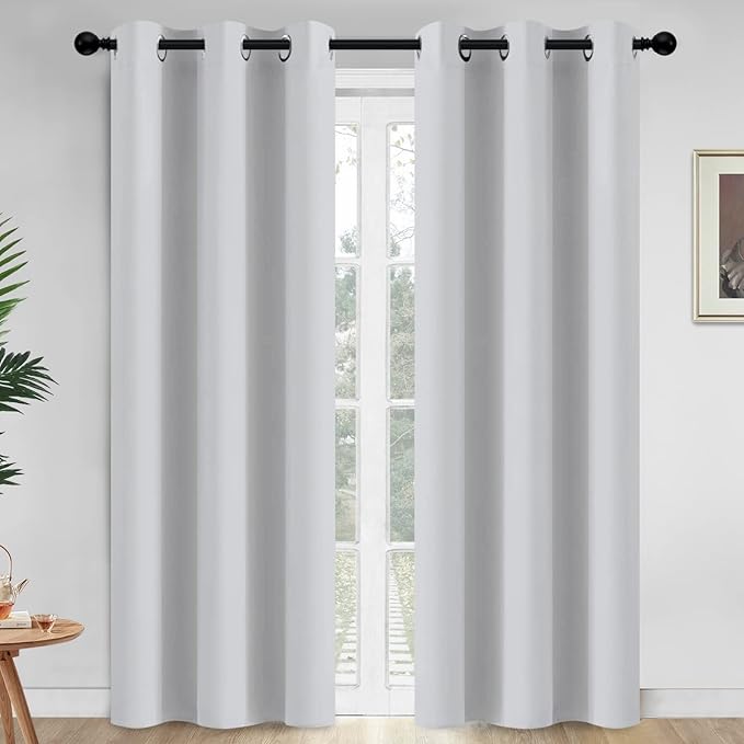 Yakamok Blackout Curtains Greyish White Room Darkening Thermal Insulated with Grommet Top Window Drapes for Living Room,42W x 84L,2 Panels