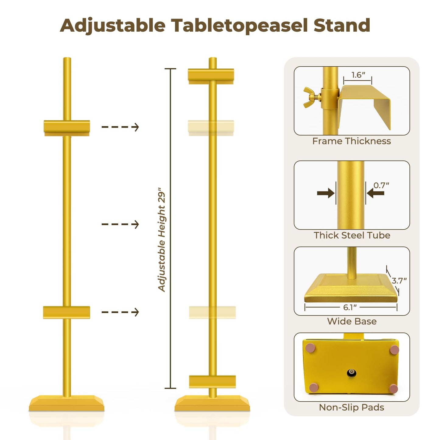 EraYues Adjustable Tabletop Easel Stand for Frames up to 29" H - Heavy-Duty Picture Frame Stand for Display, Canvas & Art, Premium Metal Gold
