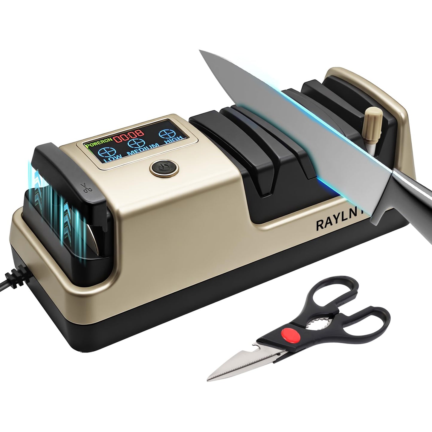 Professional 5-in-1 Electric Knife Sharpener with LCD Display,Scissor Sharpener with 3-Speed & 100% Diamond Abrasives - Precision Angle Guides for Straight, Serrated, Cleaver & Kitchen Scissors