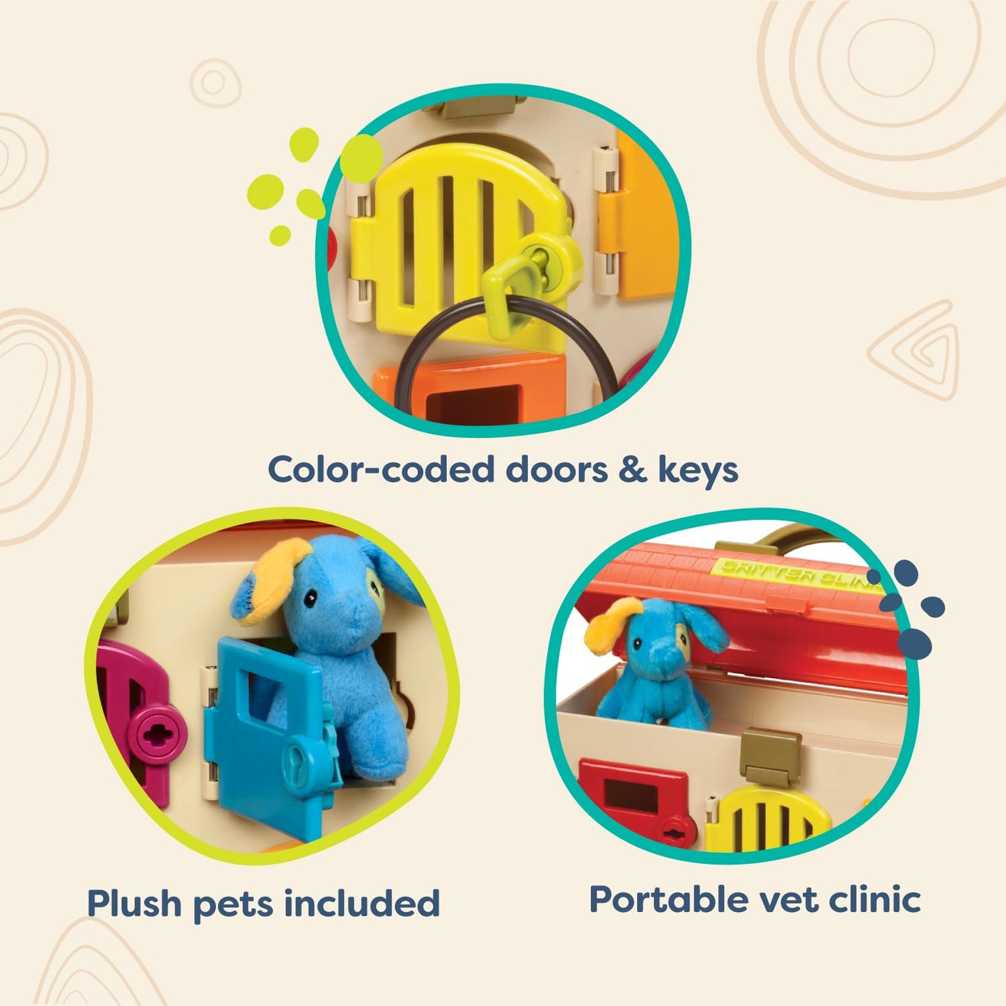 B. toys – Critter Clinic Vet Set – Pretend Play Animal Hospital Toy for Toddlers & Kids – 14 Pieces Pet Care Set with Tools & Plush Toys – 2+ Years