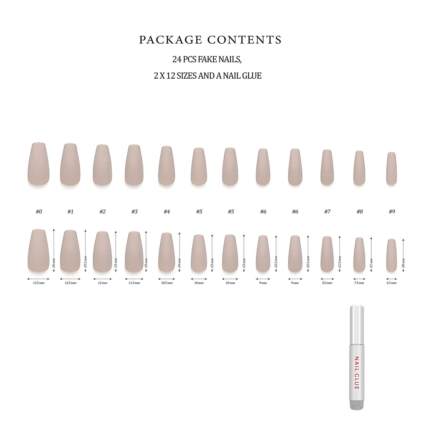 Hypnaughty 24 Pcs Tuscany Nude Matte Luxury Coffin Press-on Nails with Glue (ABS, Nude, Beige, Long)