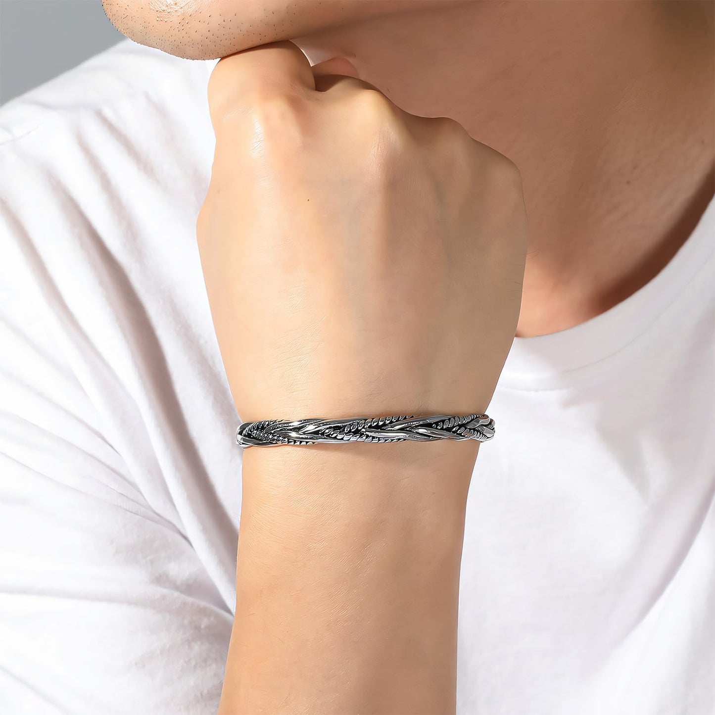 Handmade 925 Sterling Silver Bangle Bracelet For Men Weave Bangle Bangle Simple Silver Cuff Bangles Open Adjustable Bangle Bracelets For Women Men Vintage Statement Bangles Fashion Jewelry Gifts