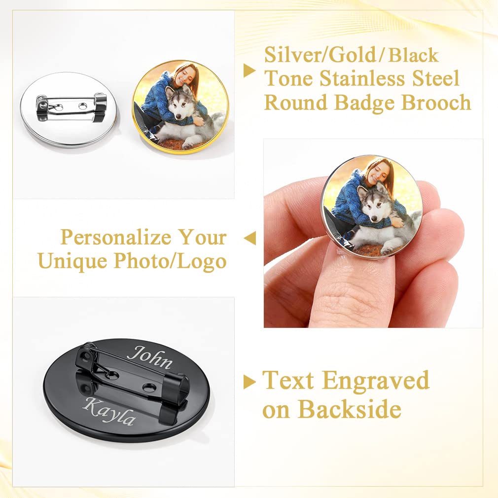Custom4U Black Pin with Picture for Groom Personalized Wedding Bridal Memorial Bouquet Charm