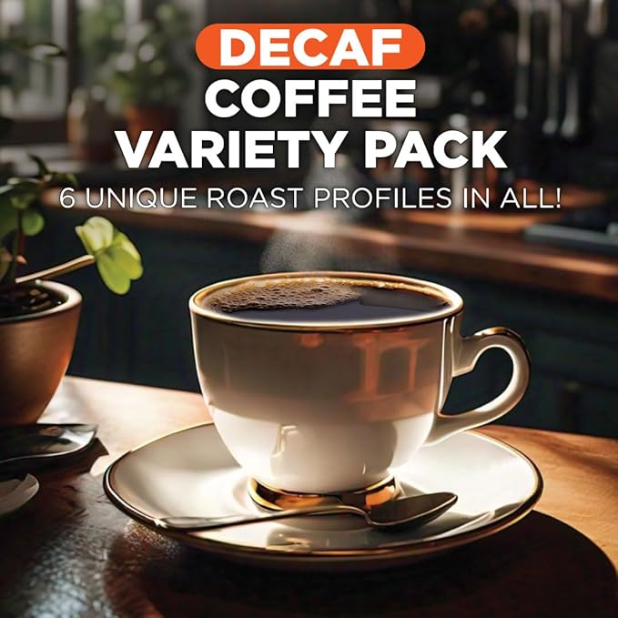 Maud's Decaf Coffee Pods Variety Pack, 54 ct, 6 Assorted Roasts & Flavors, Decaf Dark & Medium Roast Coffee in Recyclable Single Serve Pods - 100% Arabica Coffee, Compatible with Keurig K Cups Maker
