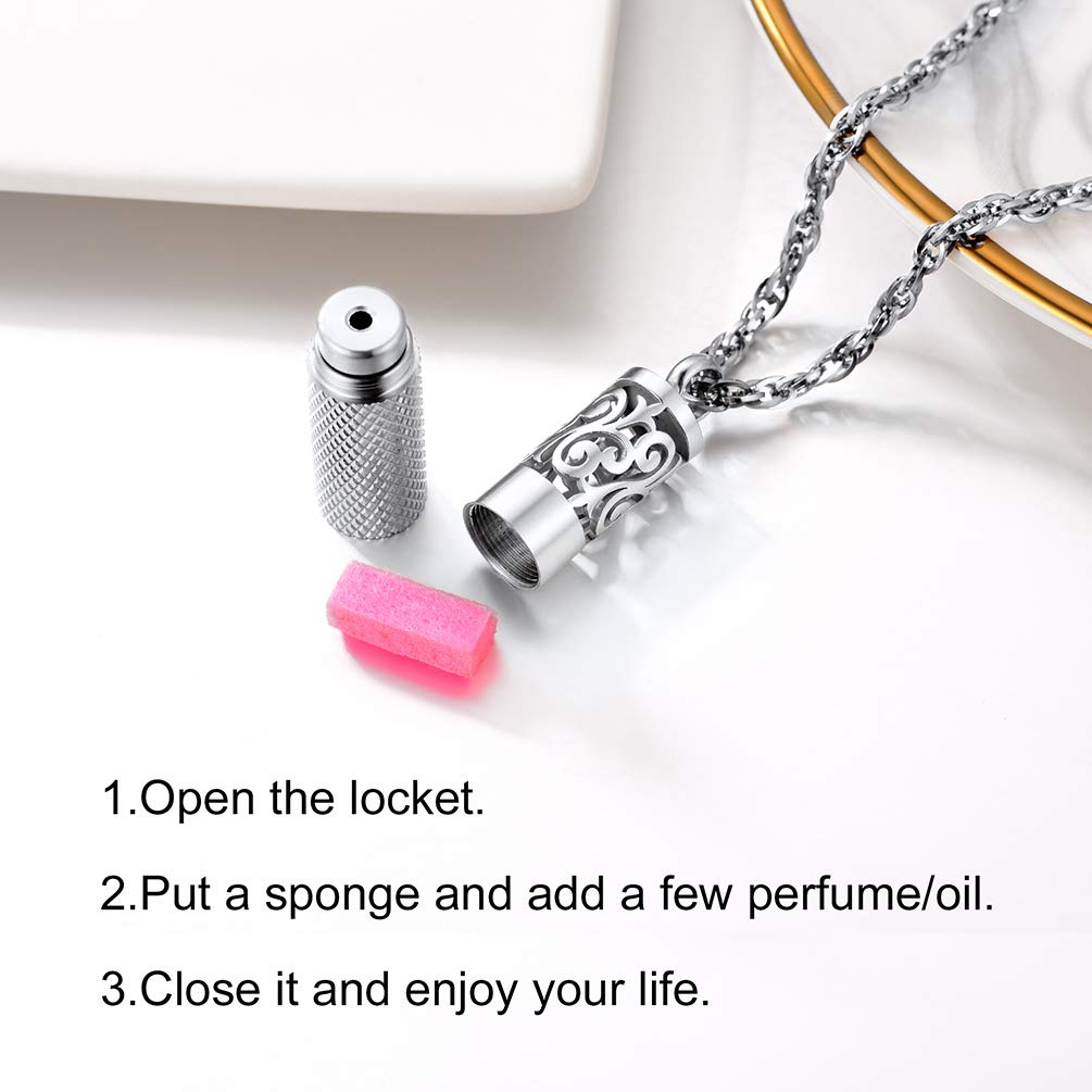 Men Perfume Locket Round Bottle Pendant Necklace Diffuser Essential Oil Women Jewelry Stainless Steel Aromatherapy Pads Necklace
