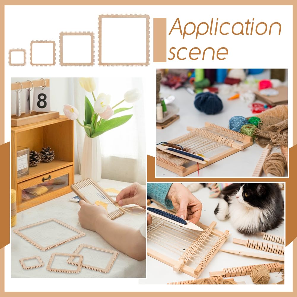 NBEADS 4Pcs 4 Sizes Wood Weaving Loom Kit, Square Knitting Loom Tools Notched Weaving Loom Basket for Adult Beginners Weaving and Weaving Lovers, 2/3/4/6 Inch