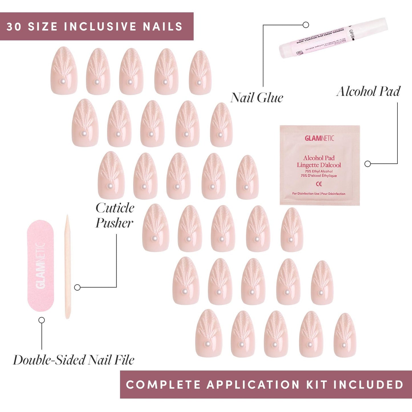 Glamnetic Press-On Nails Bundle - Honeymoon & Hailey | Short Almond Nude Fake Nails with 3D Nail Art | Glazed Short Almond False Nails | Reusable, Salon-Quality Nail Kits