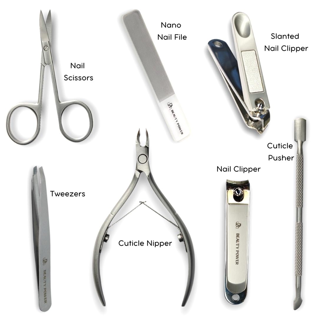 Manicure Pedicure Set 7-1 & Pineapple Cuticle Oil Pen for Free Bundle, Stainless Steel, Ultra Sharp, Slanted Nail Clipper, Fingernail Clipper, Cuticle Nipper, Glass Nail File, Eyebrow Tweezers