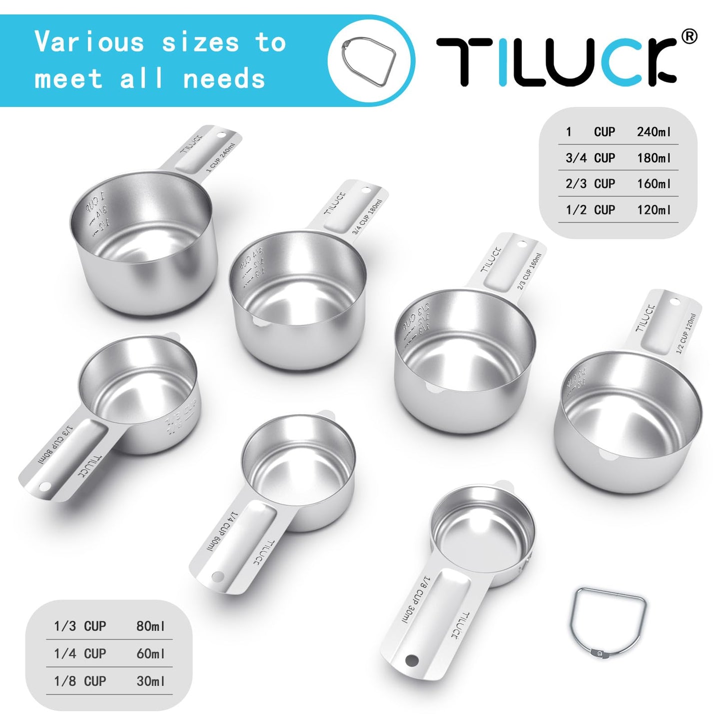 TILUCK Stainless Steel Measuring Cups Set,Kitchen Gadgets for Cooking & Baking,Set of 7