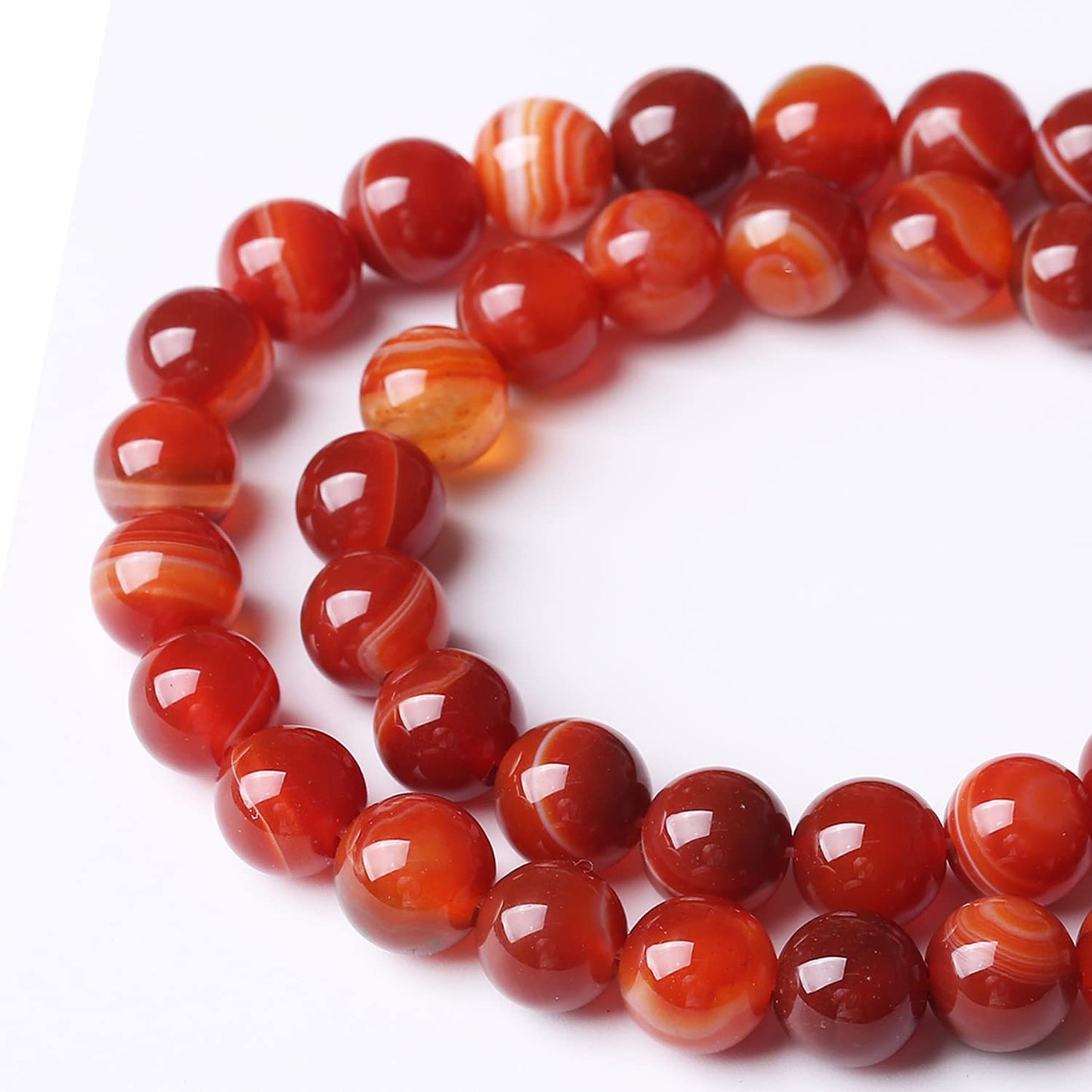 45PCS 8MM Natural Red Carnelian Stripe Agate Stone Beads Energy Healing Beads for DIY Jewelry Bracelet Necklace Making for Jewelry Making15Inch