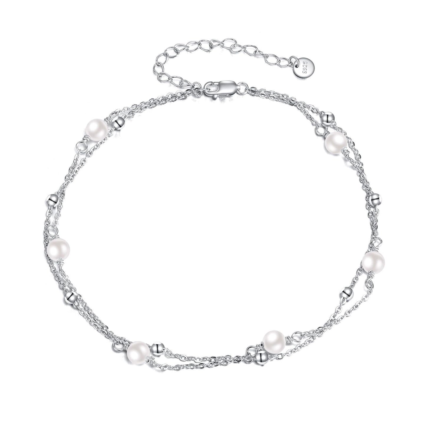 CRMAD Pearl Bracelet Anklet for Women Sterling Silver Beach Jewelry Gift for Women (pearl, bracelet 7+2'')