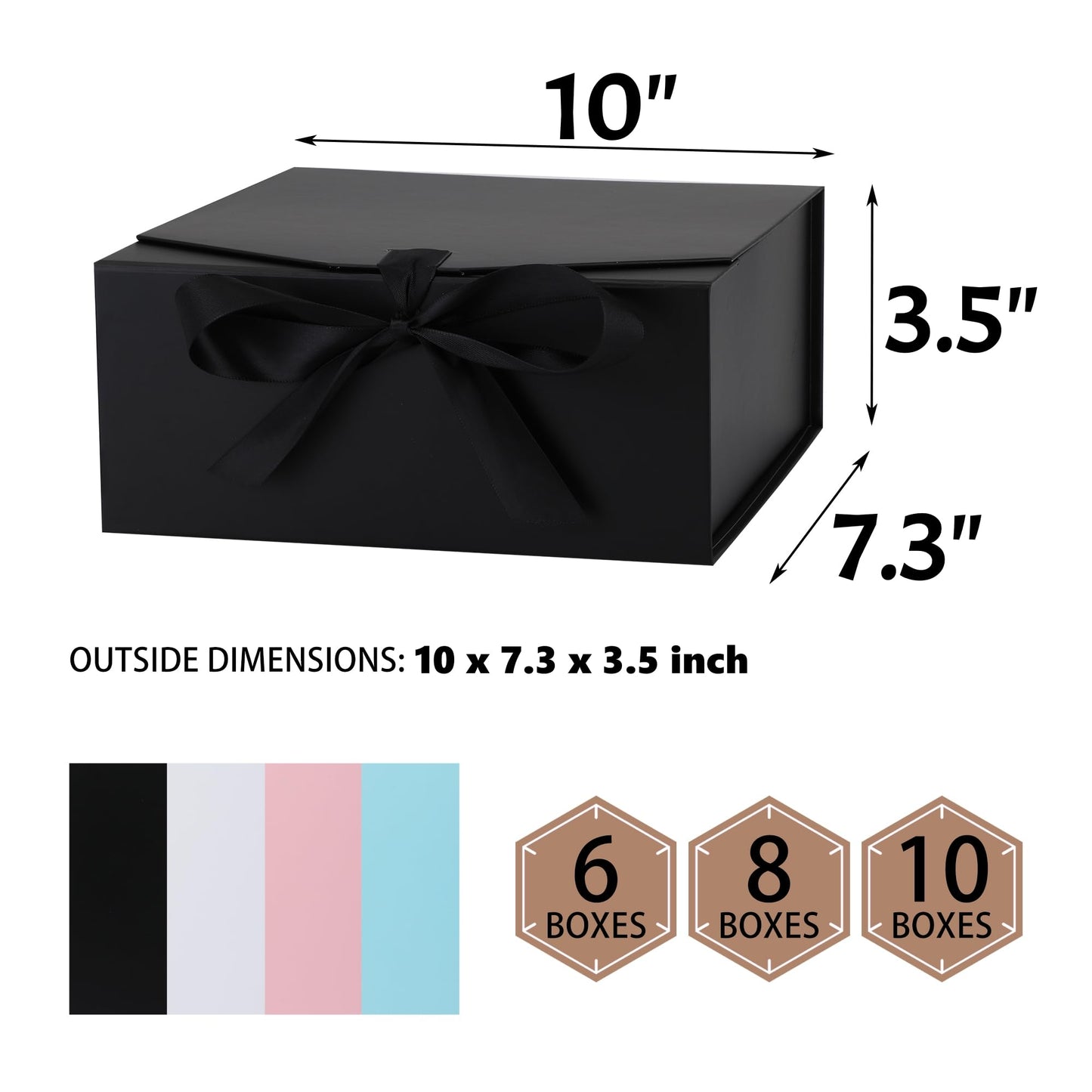 OEMVALATY 6-Pack Gift Boxes,10x7.3x3.5 Inch Magnetic Gift Boxes with Lids for Presents,Black with Ribbon, Bridesmaid Proposal Box for Wedding, Storage, Birthday