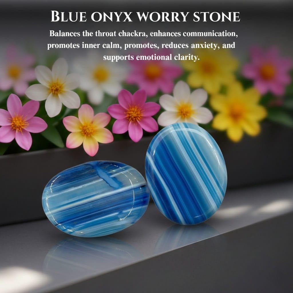 Blue Agate Thumb Worry Stones Metaphysical Gemstone Crystal Healing Reiki Men Women Gift FENG Shui Positive Energy Love Wellness Palm Stones Wicca Powerful