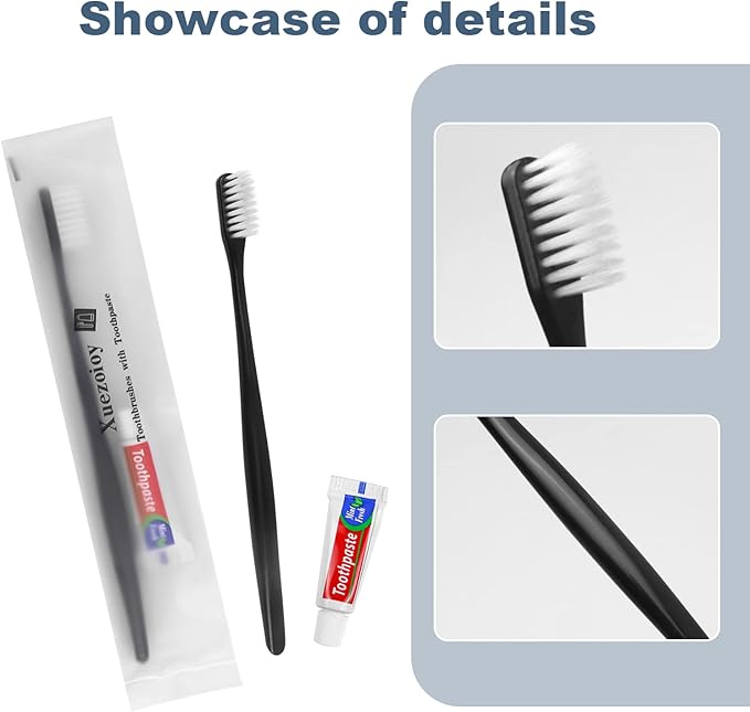 Disposable Toothbrushes with Toothpaste Pack of 30,Black Individually Wrapped Disposable Travel Toothbrush Kit in Bulk for Homeless,Nursing Home,Shelter,Hotel,Charity