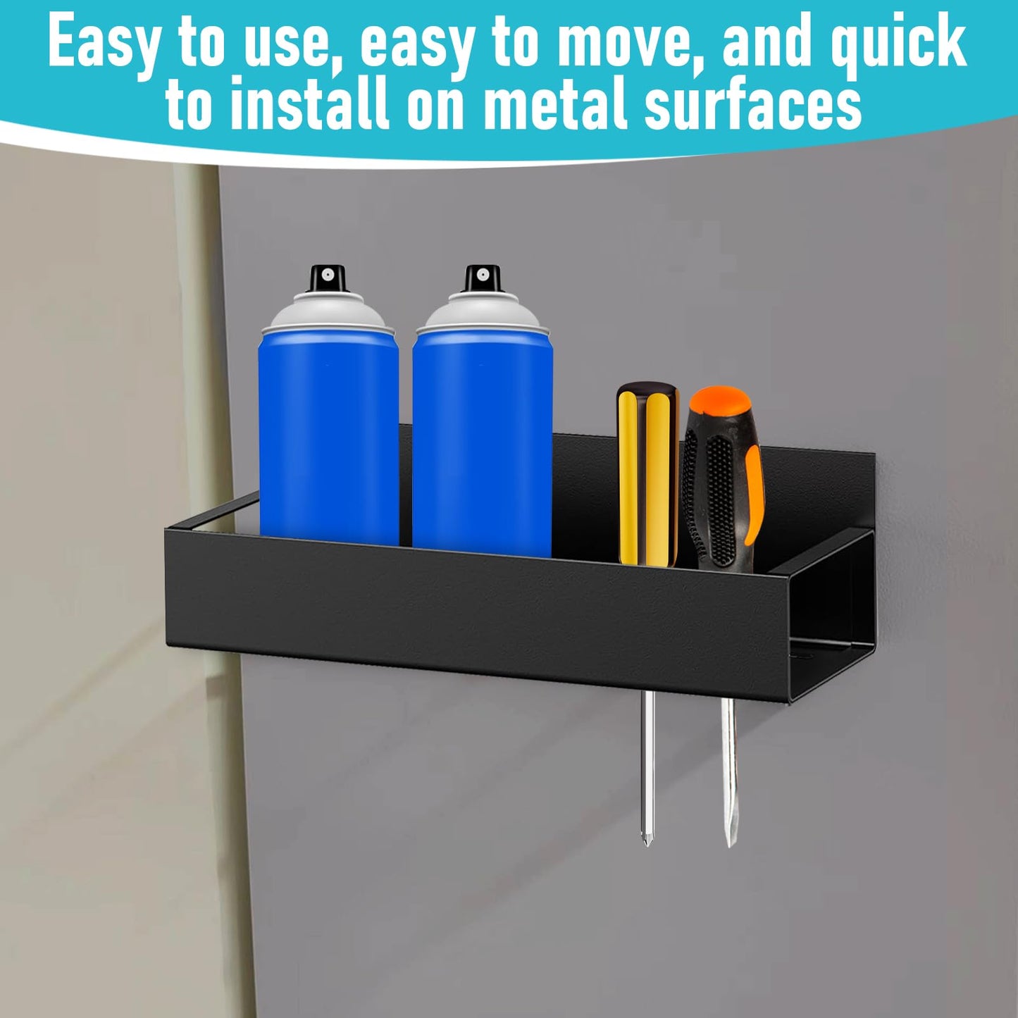 2 Pcs Magnetic Spray Can Holder, Magnet Toolbox Holder, Wall Mounted Spray Bottle Rack, Mechanic Paint Can Organizer, Tool Box Storage Rack for Garage Home Workspace (Black)