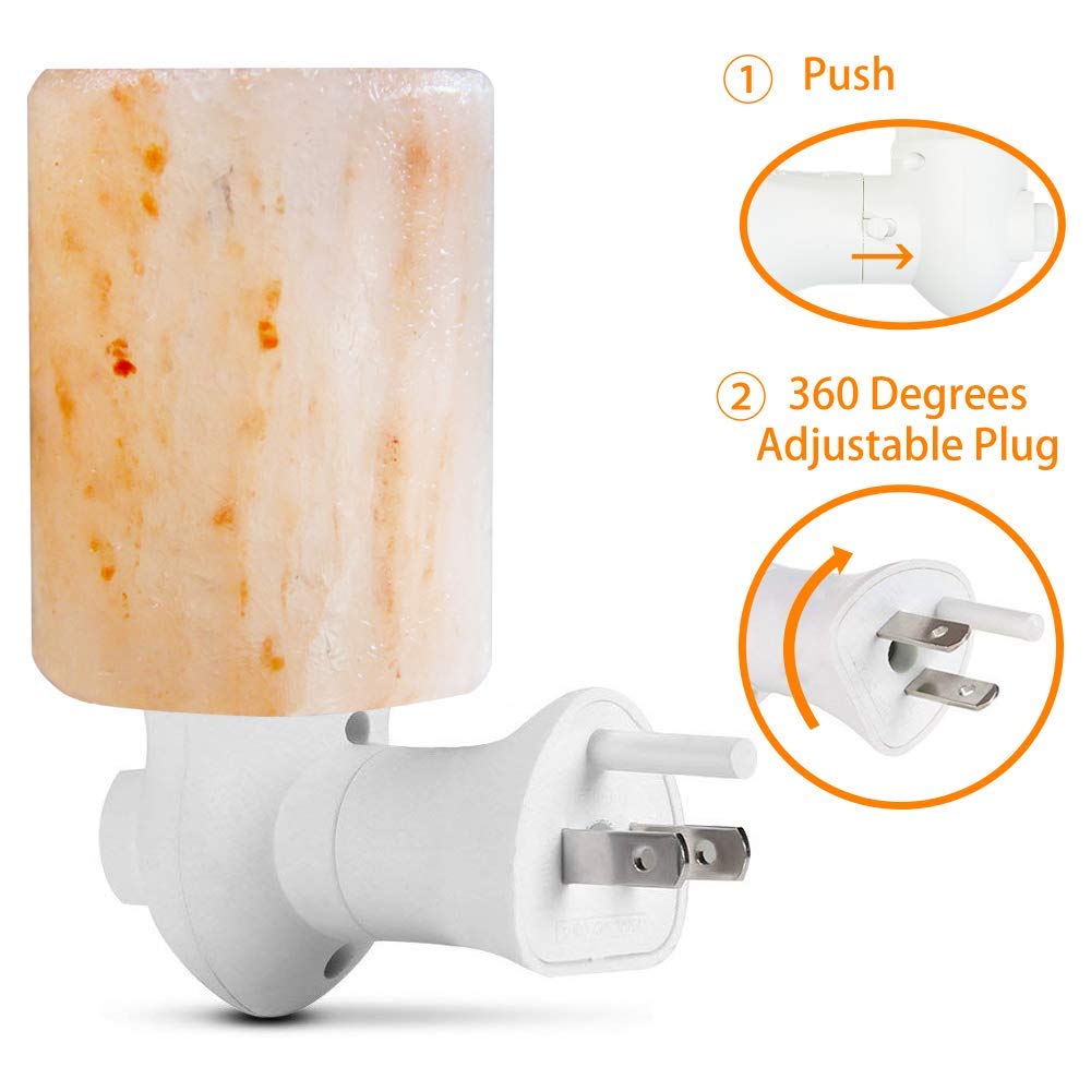 pursalt Himalayan Salt Lamp Plug in Night Light 2 Pack, 360 Degree Adjustable Wall Plug & Extra 4 Replacement Bulbs Bathroom Bedroom Night Light, Pink Crystal Rock Salt Hand Crafted Cylinder Size
