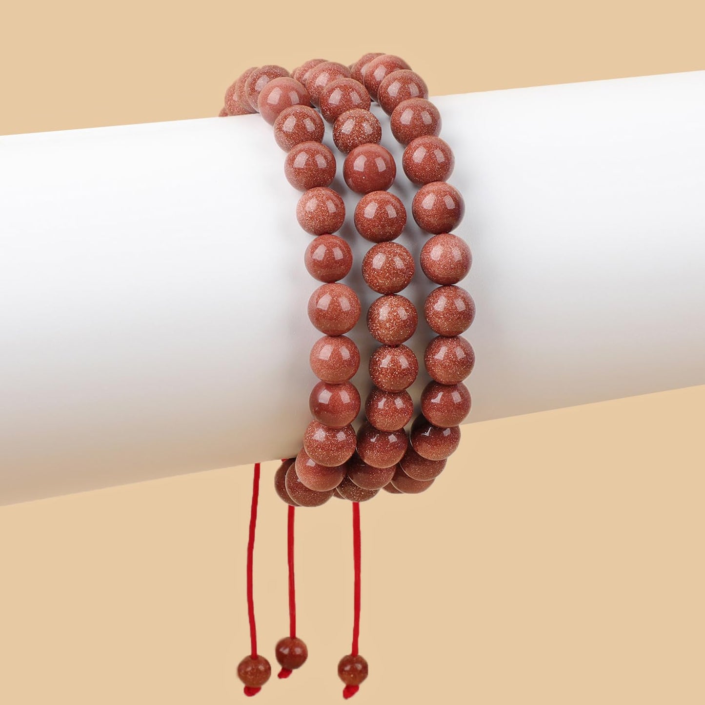 AD Beads Natural 8mm Gemstone Bracelets Healing Power Crystal Macrame Adjustable 7-9 Inch (Golden Sand)