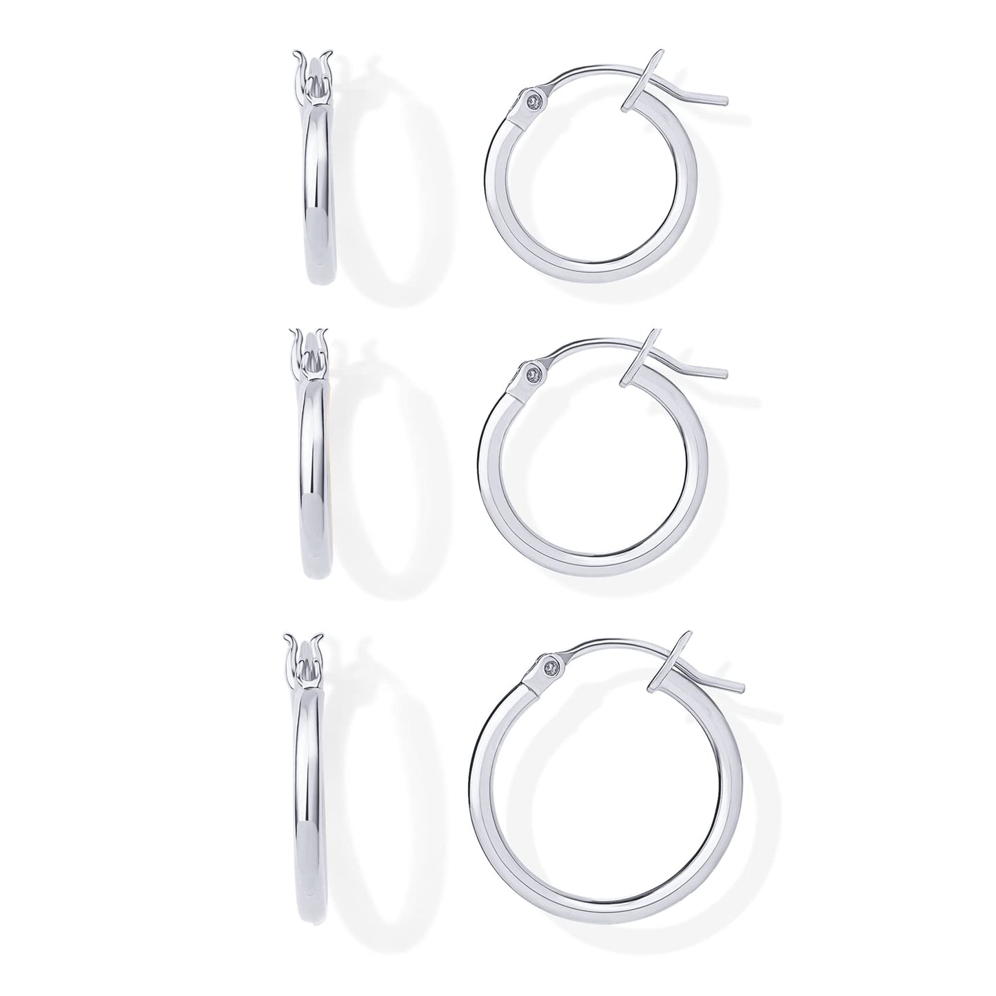 PAVOI Rhodium Plated 925 Sterling Silver Posts Small Hoop Earrings for Women - Trendy Thin Huggie Piercing Pack - Three Pair Earscape Gold Hoop Earring Set