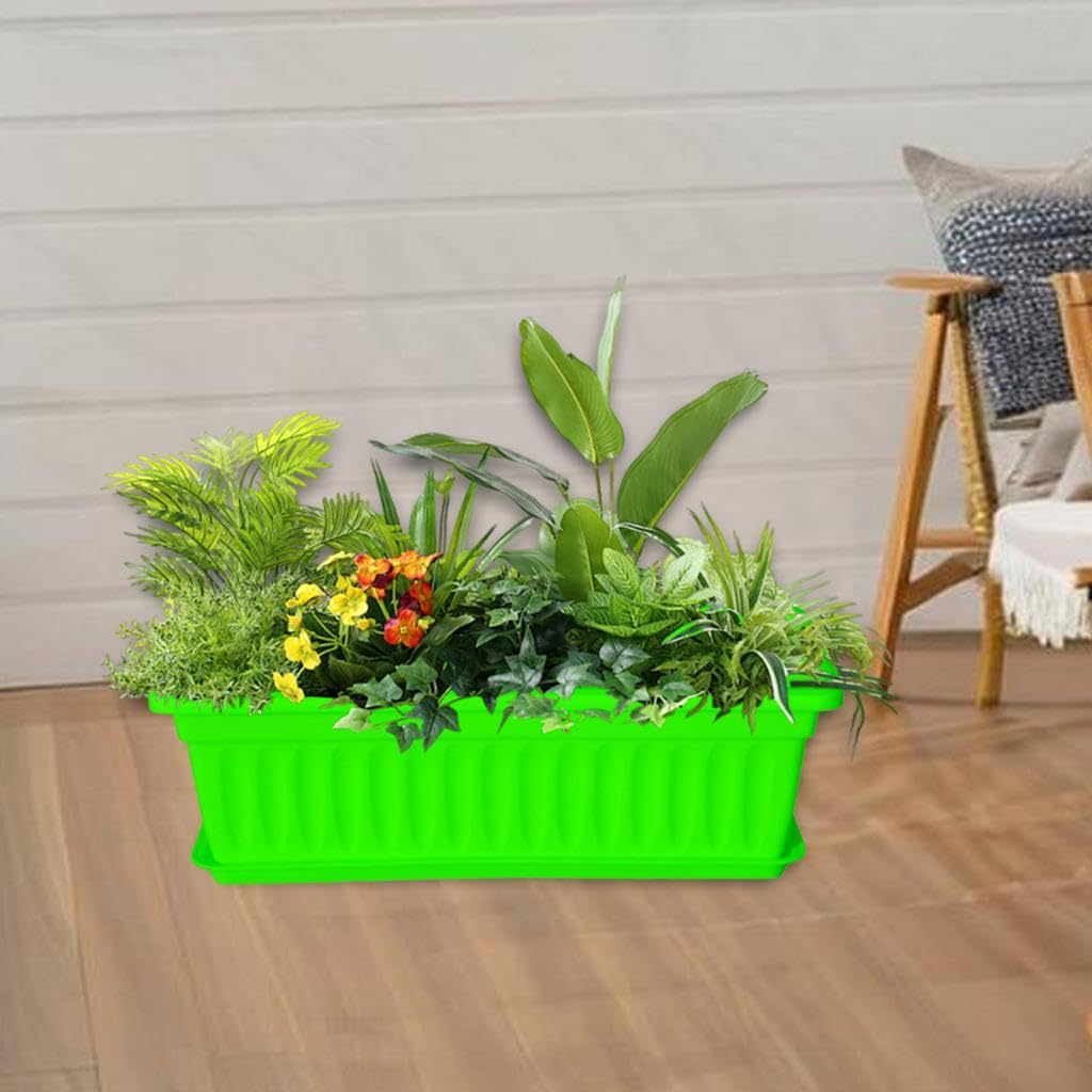 Sdlnklm Rectangular Planter Box for Gardening on Balcony Or Deck, Green