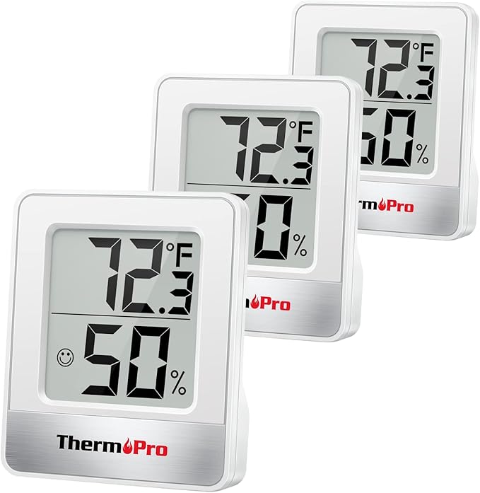 ThermoPro TP49 3 Pieces Digital Hygrometer Indoor Thermometer Humidity Meter Mini Hygrometer with Temperature and Humidity Monitor Outdoor and Room Thermometer